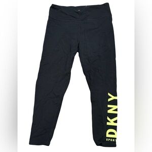 DKNY Black high rise cotton blend Leggings with Yellow Accents logo